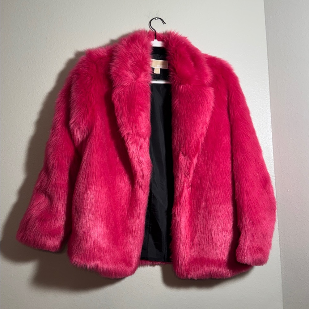 Michael Kors Vibrant Pink Faux Fur Bomber Jacket - Picture 3 of 9